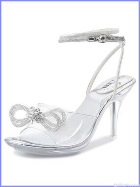 Clear Heels Rhinestone Bow Strappy Sandals Ankle Strap Platform High Heel